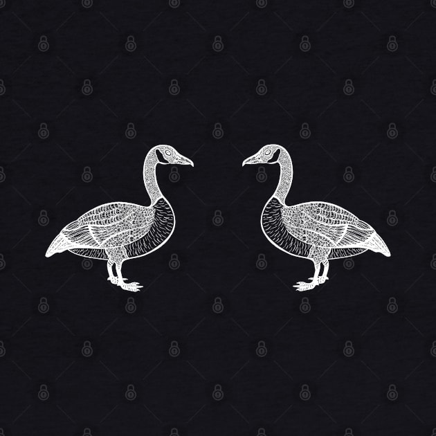 Canada Geese in Love - cute goose bird design - dark colors by Green Paladin